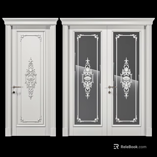 White Decorative Glass Casement Doors With Single And Double Panel Patterns 3d model 