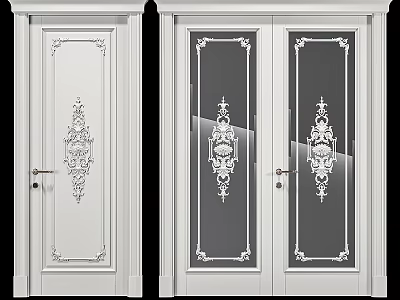 White Decorative Glass Casement Doors With Single And Double Panel Patterns 3d model