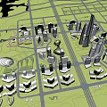 Modern High Rise Office Buildings In Urban Master Plan With Roads And Green Spaces