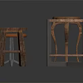 Rustic Wooden Stools And Side Tables With Curved Legs Metal Frame And Brown Seat