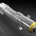 Tactical Military Missile Featuring Silver Cylindrical Body Yellow Warhead And Metallic Fins Design