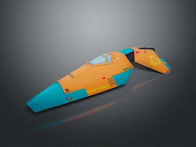 Cartoon Character Spaceship With Alien Creature Elements And Transparent Window In Orange Blue 3d model