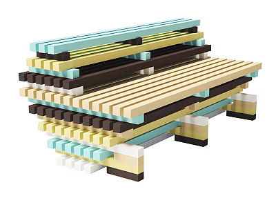 Stone And Wood Stacked Blocks With Colored Planks In Layered Structure 3d model