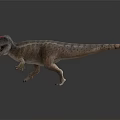Realistic Prehistoric Dinosaur With Open Mouth Striped Body And Red Head Markings