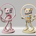 Pink and Yellow Cat Shaped Floor Lamp with Round Light Ring and LOVE JOY Scarves
