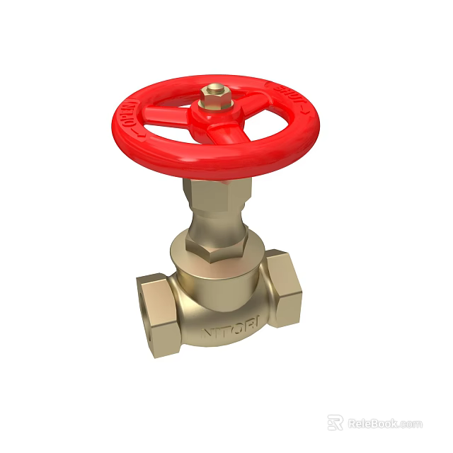 Brass Valve With Red Wheel Handle And NPT 3/4 Inch Connection 3d model 