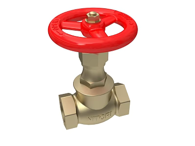 Brass Valve With Red Wheel Handle And NPT 3/4 Inch Connection 3d model
