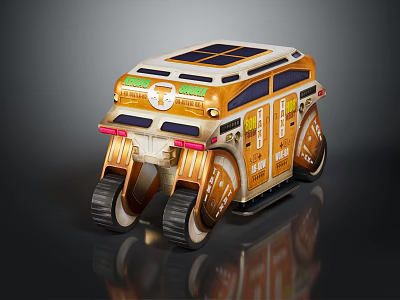 Orange And White Robotic Vehicle With Tracks Solar Panels And Equipment 3d model