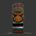 Decorative Wooden Columns With Intricate Carved Faces And Vibrant Colorful Patterns