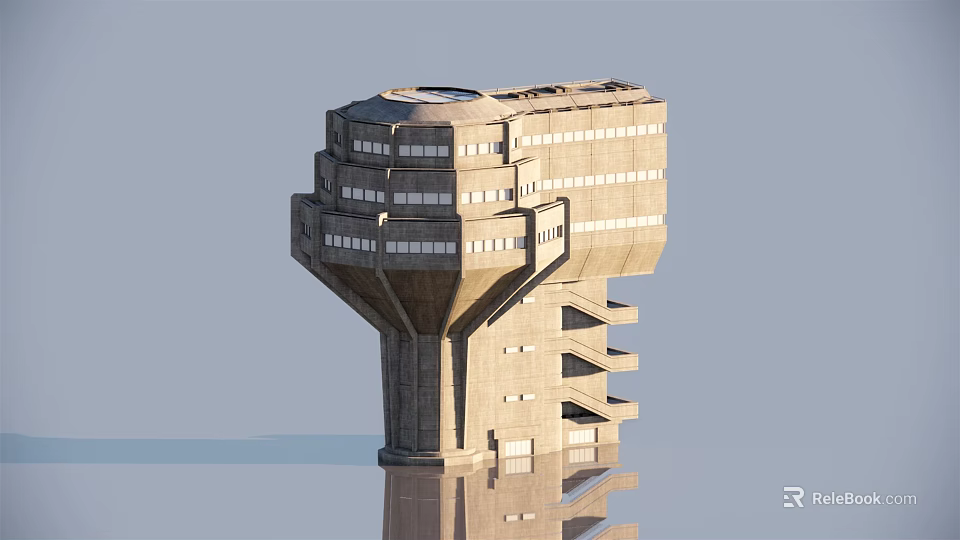 Modern Concrete Architectural Structure With Geometric Design Multiple Floors And Balcony Platforms 3d model 