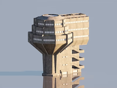 Modern Concrete Architectural Structure With Geometric Design Multiple Floors And Balcony Platforms 3d model