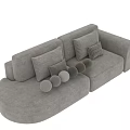 Modern Light Beige L Shaped Multi Seater Sofa with Fabric Upholstery and Decorative Pillows