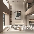 Modern Loft Living Room Interior With Sofas And Pendant Lights 3d model