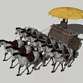 Decorative Garden Ornament Chariot Model With White Horses And Yellow Canopy