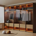 Modern Glass Door Wardrobe Interior With LED Lighting Drawers And Hanging Clothes