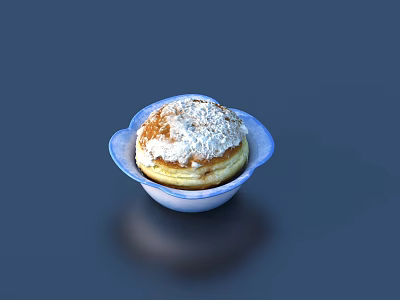 Delicious Homemade Muffin Topped With Powdered Sugar In Floral Shaped Blue And White Bowl 3d model