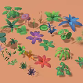Colorful Diverse Plants with Green Leaves Purple Blue Red Flowers and Various Shapes