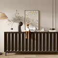 Modern Black Console Table Sideboard Cabinet With Decorative Ornaments Floor Lamp And Painting