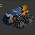 Blue Monster Truck Design With Oversized Tires And Orange Tank