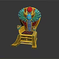 Egyptian Style Throne Sculpture With Golden Frame Blue Green Wings And Red Gemstone Decoration