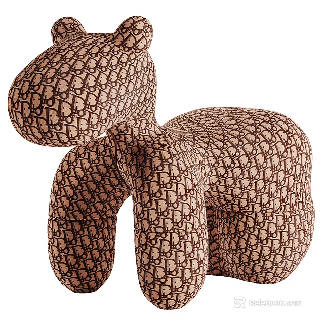 Stylish Horse Shaped Leisure Chair With Repeating Monogram Pattern In Brown Beige 3d model 