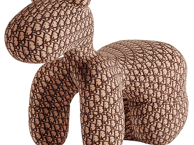 Stylish Horse Shaped Leisure Chair With Repeating Monogram Pattern In Brown Beige 3d model