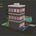 Modern Urban Scene With Multi Story Building Bus Tree And Bench