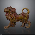 Hand Carved Lion Sculpture With Orange Red Hue Intricate Mane And Curled Tail
