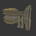 Industrial Style Building Structure With Multi Level Metal Modules And Support Pillars
