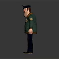 3D Game Movie Character Police Officer With Black Hat Brown Beard Green Coat
