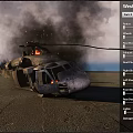 Military Helicopter Taking Off From Dusty Ground With Rotors Spinning