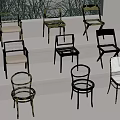 Different Design Chairs With Woven Backrests Display On Step Platform And Green Background