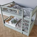 Modern Light Green Bunk Bed With Ladder Guardrails Comfortable Mattresses And Pillows