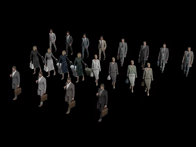 Group of Business People in Formal Attire Carrying Briefcases Walking Together 3d model