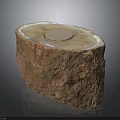 Natural Wood Stone Decorative Block With Circular Center And Rustic Texture