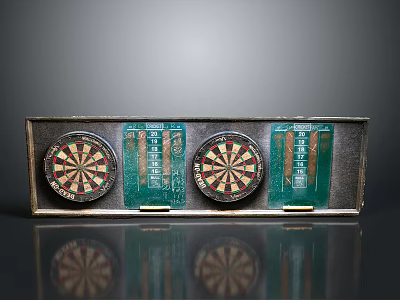 Traditional Dartboard Set With Two Target Boards And Wooden Storage Case 3d model