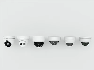 Projection Monitoring Cameras Various Types Arranged in Row on White Background 3d model