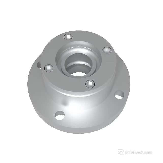 Silver Industrial Metal Flange Component With Central Hole And Peripheral Holes 3d model 