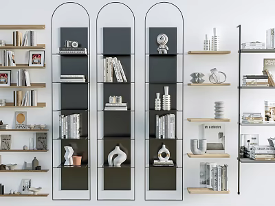 Modern Display Shelves With Metal Frames And Wooden Layers For Books Decorative Items 3d model