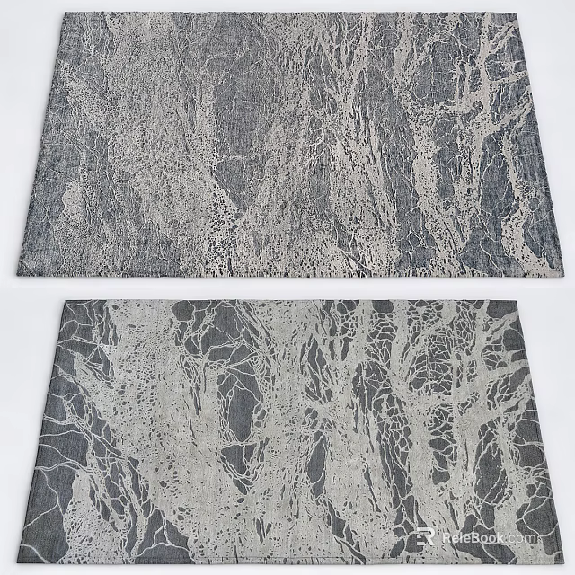 Modern Gray and White Square Rug With Natural Tree Like Texture Design 3d model 