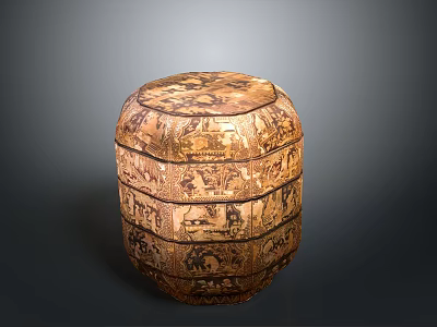 Round Multi Layered Sculpture Box With Intricate Traditional Carvings 3d model