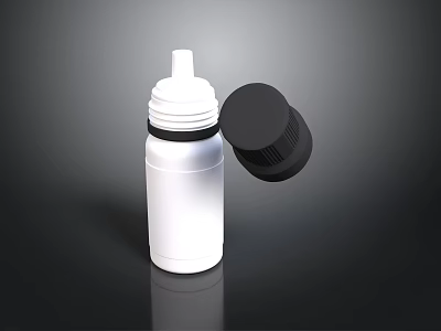 White Plastic Dropper Bottle With Black Screw Cap And Narrow Nozzle For Daily Use 3d model
