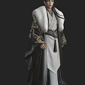 Man In Traditional Black And White Costume With Golden Dragon Embroidery And Fur Collar