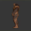 Orange Muscular Fantasy Monster Sculpture With Large Arms Claws And Fierce Posture