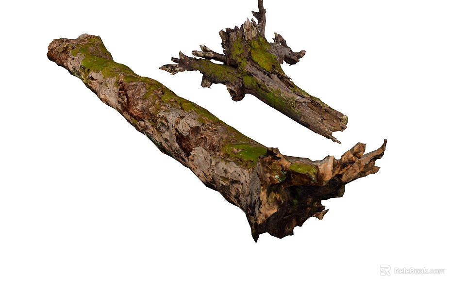 Natural Wood And Stone Logs With Moss Covered Rustic Texture 3d model