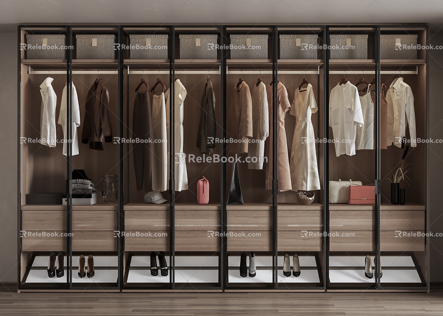 Modern Glass Door Wardrobe Full-Face Wardrobe 3d model