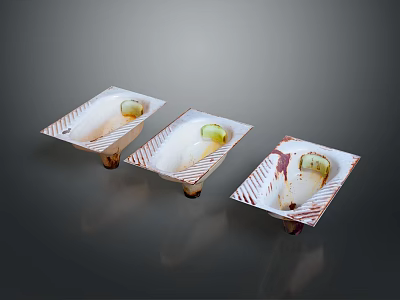 Three Modern Square Striped Plates With Green Decoration And Stand Legs For Home Living 3d model