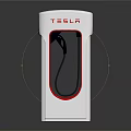 Tesla Electric Vehicle Charging Station With White Design And Red Accent Charging Cable