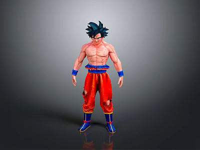 Anime Character With Spiky Black Blue Hair Bare Chest Red Pants And Blue Wristbands 3d model