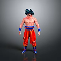 Anime Character With Spiky Black Blue Hair Bare Chest Red Pants And Blue Wristbands